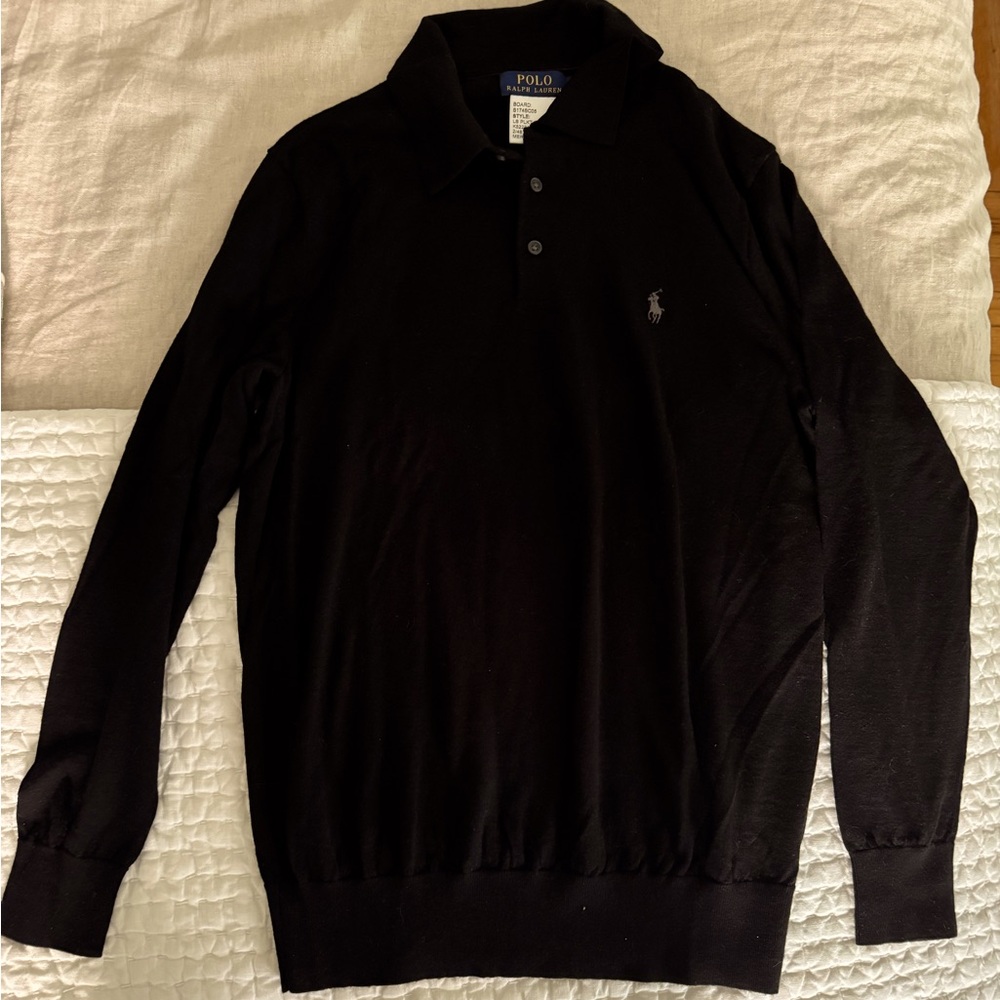 Polo Ralph Lauren Men's Black Long Sleeve merino wool Shirt
